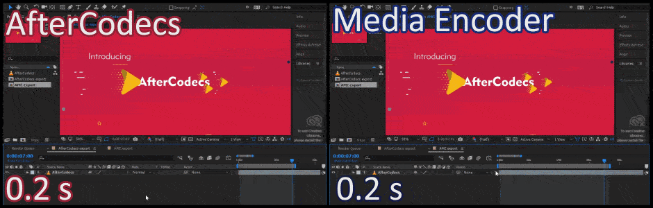 Side by side comparison of AfterCodecs and MediaEncoder exporting an MP4 Side by Side Comparision of AfterCodecs and MediaEncoder for MP4 Exporting
